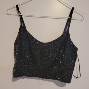 GeeGee Black Sequin Crop Tank Top